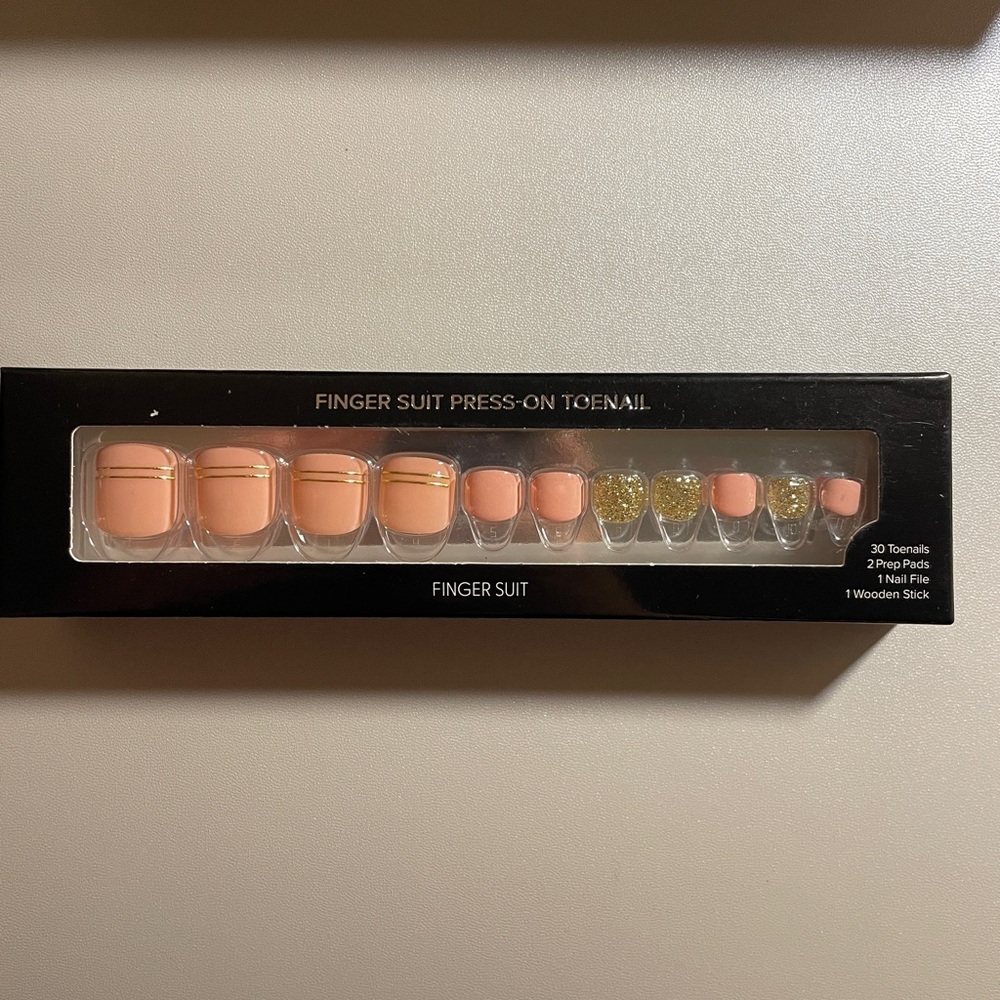 Peach and Gold Press-On Toenails